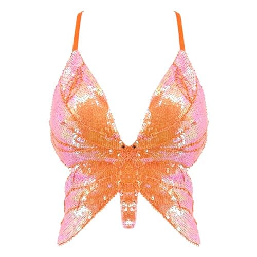 Glitter Sequin Butterfly Crop Top for Women