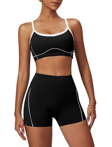 Color Block QBGJTD Women's Workout Set - Sports Bra & Lift Shorts Gym Wear