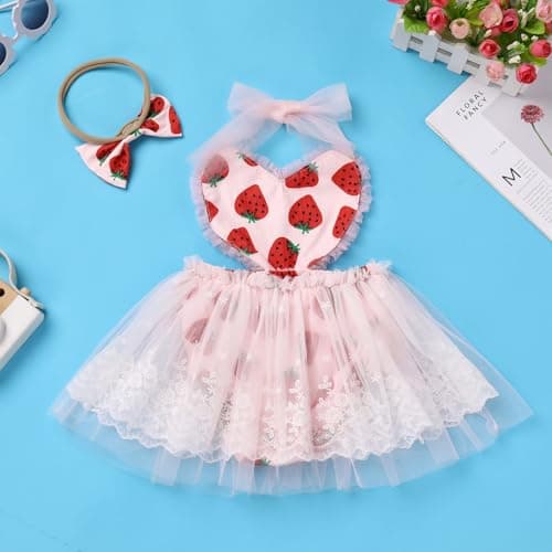 IMEKIS Strawberry Pink Heart 1st Birthday Outfit