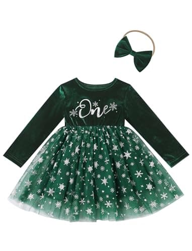 Velvet Snowflake Dress with Headband for Baby Girls' 1st Birthday Cake Smash Photos