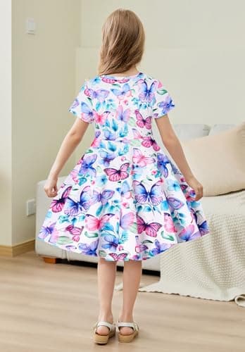 RAISEVERN Toddler Girls Short Sleeve Casual Midi Sundress 4-9T