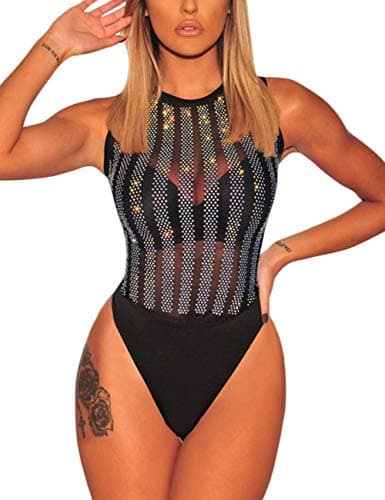 Sheer Mesh Long Sleeve Bodysuit for Women