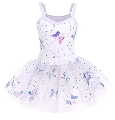 IMEKIS Shiny Butterfly Ballet Leotard with Tutu for Toddler Girls 3-10T