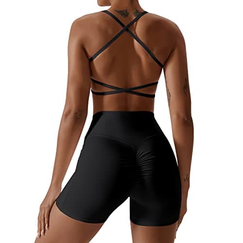 IWEMEK ABOCIW Women's Cross-Back Workout Bra & Shorts Set