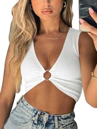 AEVZIV Women's Deep V Neck Crop Top Plunge Tank Top