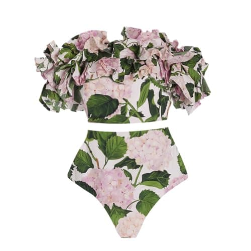 IMEKIS Floral Print Bikini Set with Skirt for Women