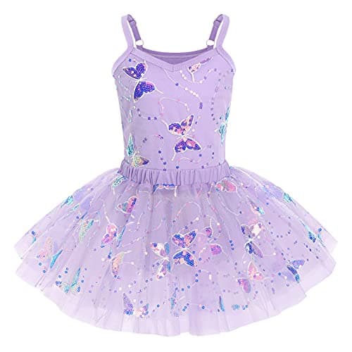 IMEKIS Shiny Butterfly Ballet Leotard with Tutu for Toddler Girls 3-10T