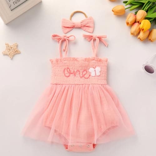Baby Girl Strawberry Birthday Outfit: Boho Romper and Tulle Dress Set for Summer Cake Smash Photoshoot
