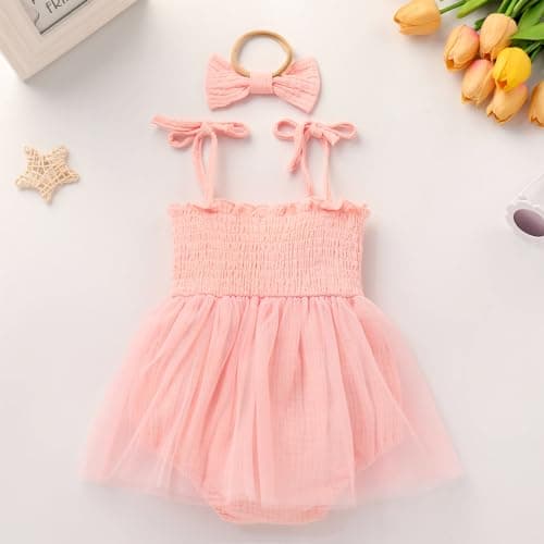 Baby Girl Strawberry Birthday Outfit: Boho Romper and Tulle Dress Set for Summer Cake Smash Photoshoot