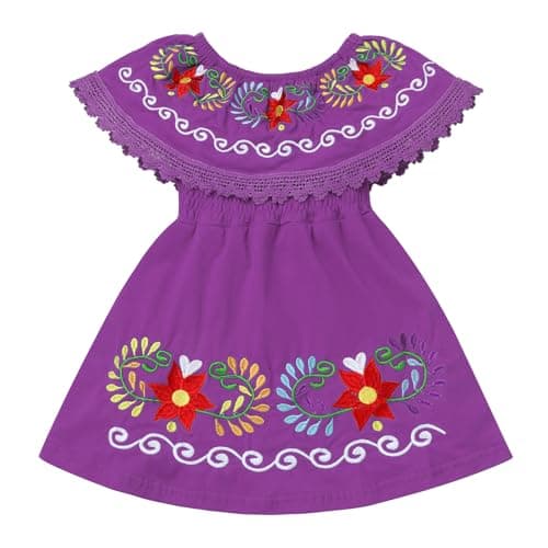 IMEKIS Toddler Girls Mexican Floral Embroidered Dress Birthday & Halloween Costume