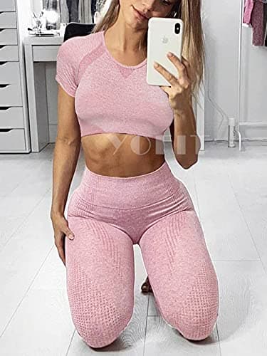 YOFIT Women's Seamless High-Waist Yoga Leggings & Long Sleeve Crop Top Set