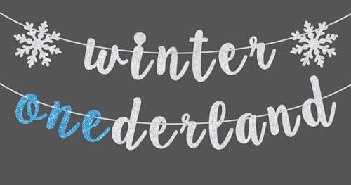 Ferburitar Silver & Blue Snowflake Winter Bunting Sign for 1st Birthday Decorations