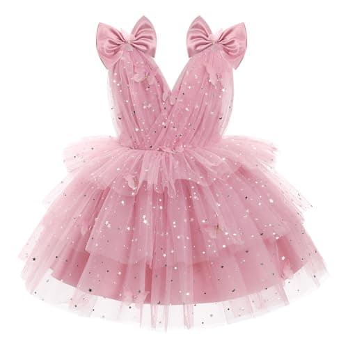 IMEKIS Toddler Girls Rainbow Tulle Butterfly Birthday Dress