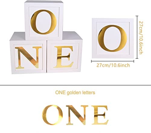 QIFU 3PC Stereoscopic Balloon Boxes with ABC Letters for 1st Birthday Decorations