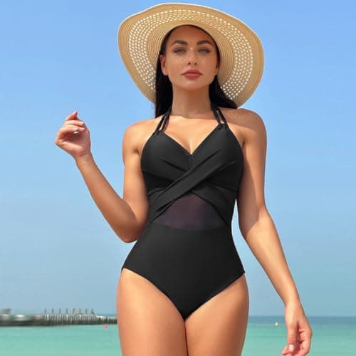 IMEKIS Women's V-Neck Spaghetti Strap Tummy Control Wrap Swimsuit