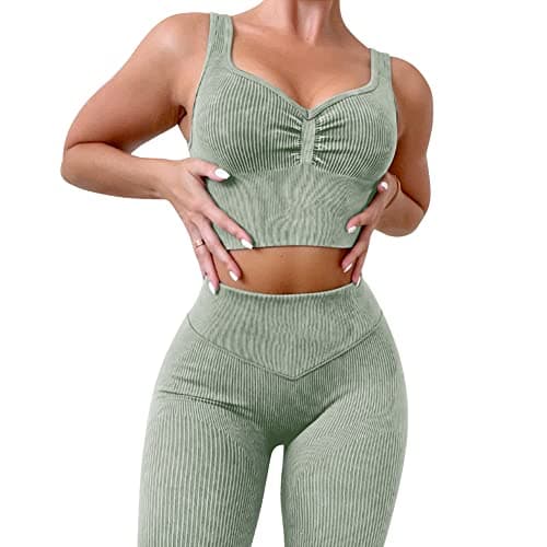 ABOCIW Women's Ribbed Seamless High Waist Scrunch Leggings with Sport Bra