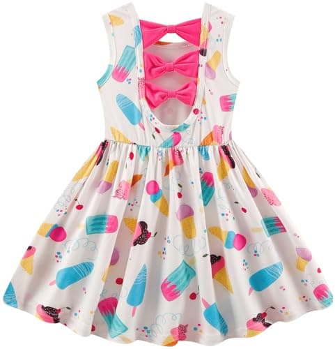 Popshion Girls' Leopard Print Sleeveless Sundress with Back Bowknot