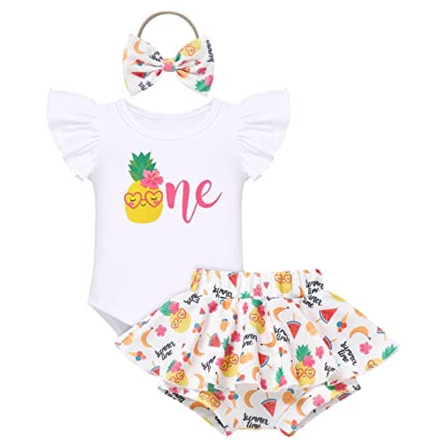 FYMNSI Baby Girls Sunflower Peach 1st Birthday Romper + Shorts + Headband for Cake Smash Photo Props