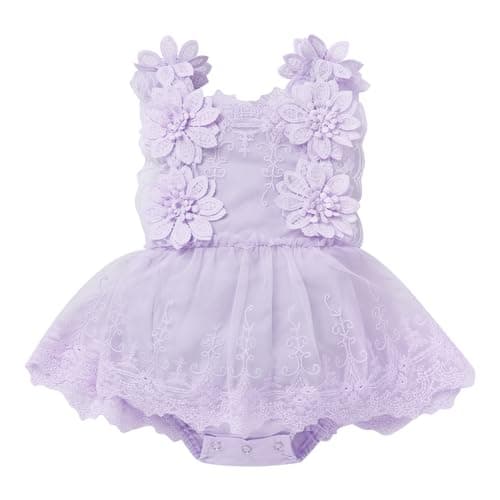 Newborn Baby Girls 1st Birthday Boho Romper Outfit with Flower Headband
