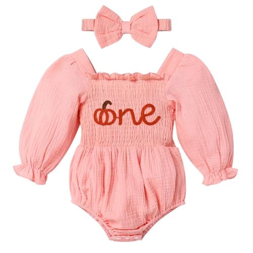 1st Birthday Outfit for Baby Girl: Pumpkin and Snowflake Romper