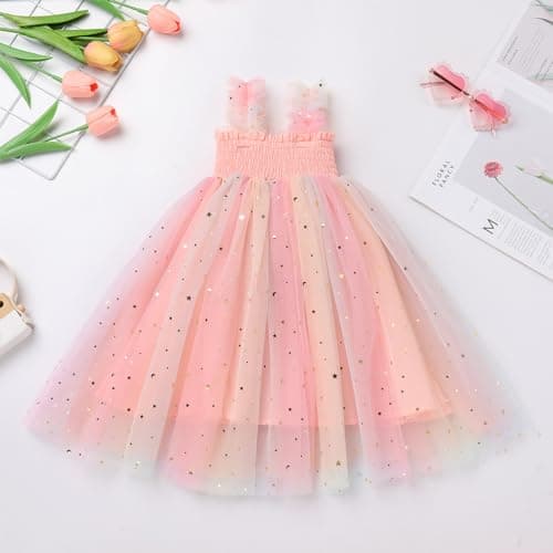 IMEKIS Toddler Girls Rainbow Butterfly Tulle Dress with Headband