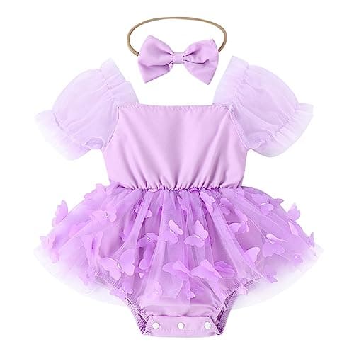 Baby Girl 1st Birthday Butterfly Romper Dress with Headband