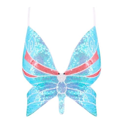 Glitter Sequin Butterfly Crop Top for Women