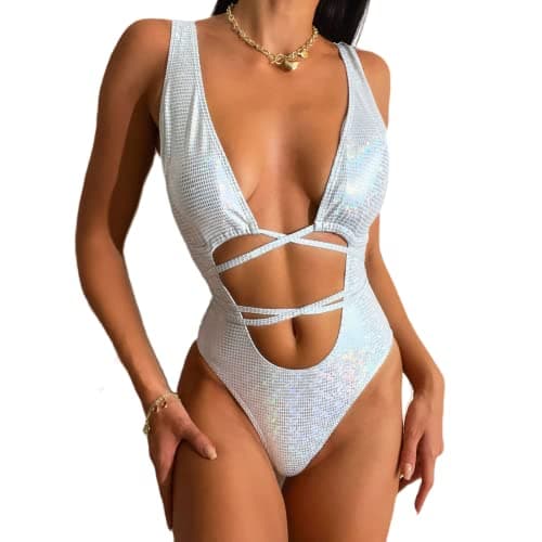 JUMISEE Women's Holographic Snakeskin Wrap Swim Suit