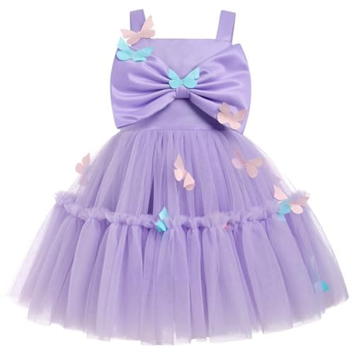 ODASDO Toddler Girls Bowknot Spaghetti Straps Tutu Tulle Birthday Party Dresses