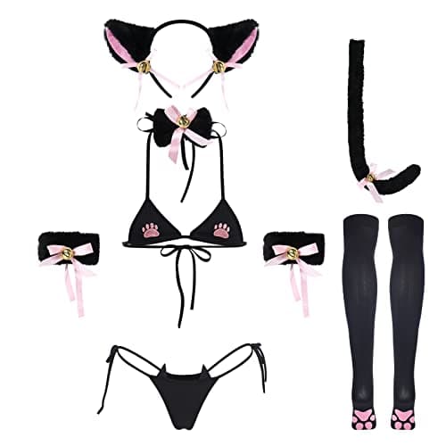 IMEKIS Women's Anime Cat Lingerie Set Cosplay Underwear