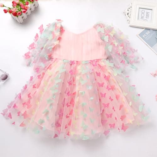 IDOPIP Kids' Flower Girl Butterfly Tutu Dress for Birthday Party Communion