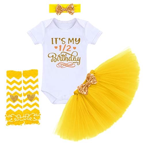 ODASDO 1st / 2nd / Half Birthday Tutu Skirt Smash Cake Set 4pcs Party Clothes
