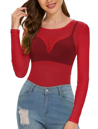 Women's Long Sleeve Bodycon Sheer Blouse See Through Mesh Top