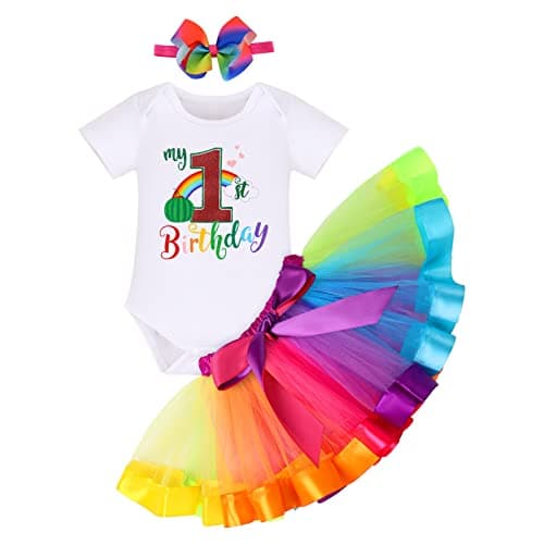 ODASDO Rainbow Tutu Birthday Smash Outfit for Toddler Girls