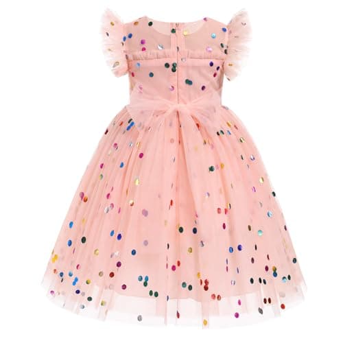 ODOLDI Shiny Rainbow Stars Sequin Dress for Girls Toddler Birthday Party