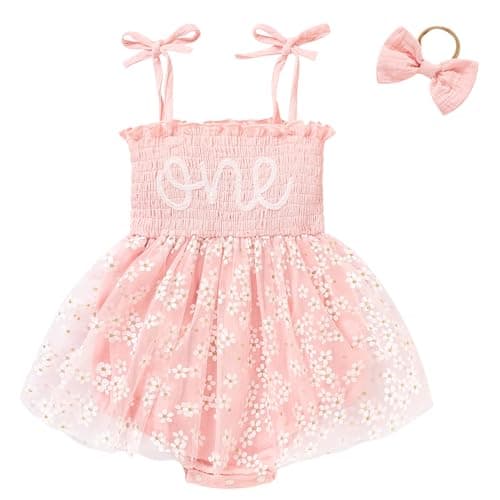 TITKKOP Baby Girl 1st Birthday Tulle Romper Sleeveless Bodysuit