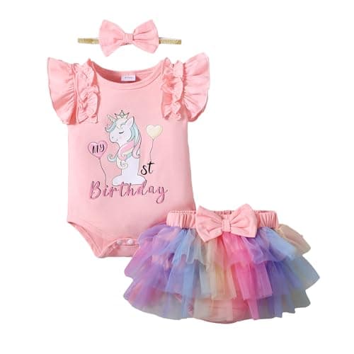 Mioglrie 1st Birthday Girl Outfit Romper Tutu Set 3-18 Months