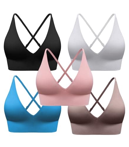 SHAEND Women's Deep V-Neck Padded Sports Bra with Criss Cross Straps Yoga Top