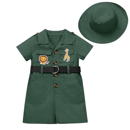 IMEKIS Toddler Safari Outfit with Hat & Lion for Birthday Photoshoot