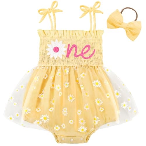 HONGTEYA Baby Girl 1st Birthday Outfit Lace Romper Summer Dress
