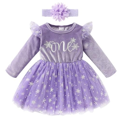 GRNSHTS Baby Girl Snowflake Velvet Dress with Hairband for Winter