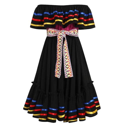 Traditional Mexican Embroidered Floral Dress for Toddler Girls Fiesta Birthday Outfit 4-10T