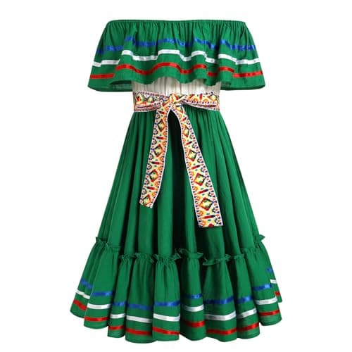 Traditional Mexican Embroidered Floral Dress for Toddler Girls Fiesta Birthday Outfit 4-10T