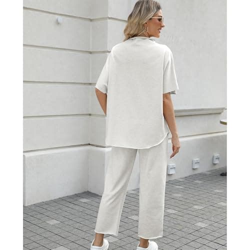 SeeLuNa Women's 3/4 Sleeve Batwing Capelet & Wide Leg Pants Loungewear Set