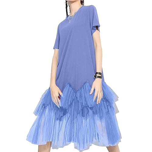 ellazhu Women's Short Sleeve Oversized Tulle Dress