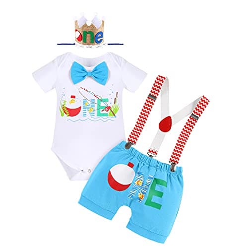 Birthday Outfit Set for Baby Boys: Romper, Shorts, Suspenders, Hat