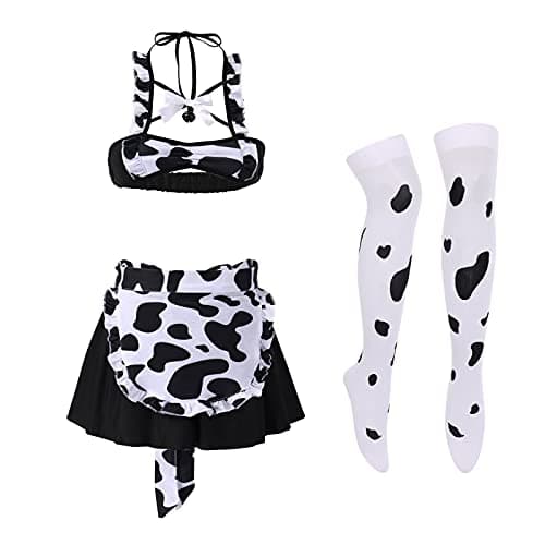 IMEKIS Women's Anime Cow Maid Lolita Cosplay Kawaii Costume Set