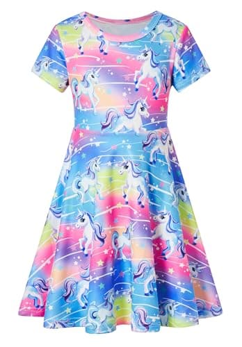 RAISEVERN Toddler Girls Short Sleeve Casual Midi Sundress 4-9T