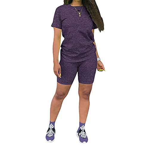 KINIKO Women's Casual Fashion Sports Suit Set - Short Sleeve Top and Pants