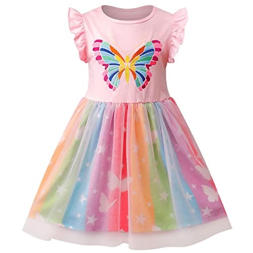 VASCHY Cute Ruffle Tulle Dress for Girls, Toddler to Big Kid Size 2-10T
